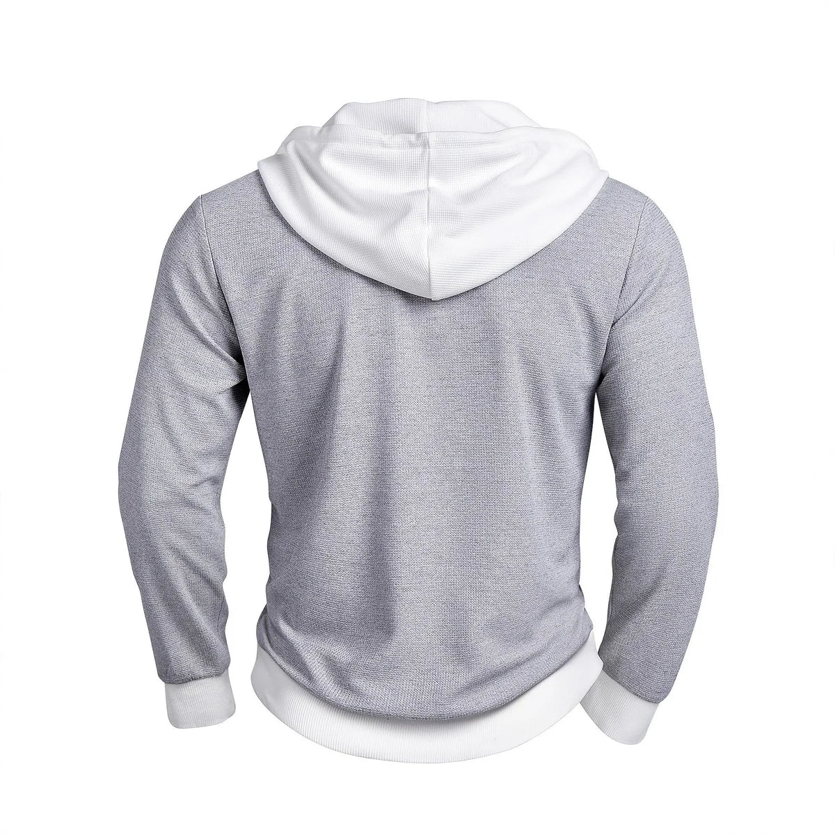FallWinter Casual Textured Waffle-knit Contrast-color Long-sleeve Hoodie With Buttons