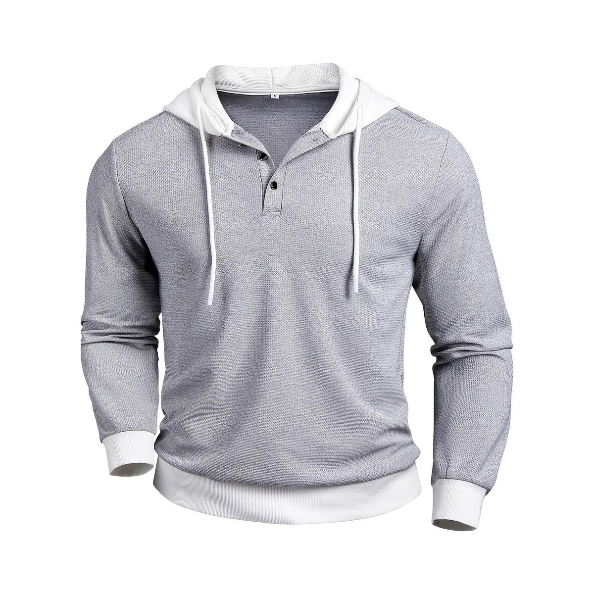 FallWinter Casual Textured Waffle-knit Contrast-color Long-sleeve Hoodie With Buttons