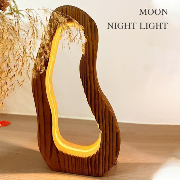 Hollow Design LED Simple Style Desktop Wooden Table Lamp