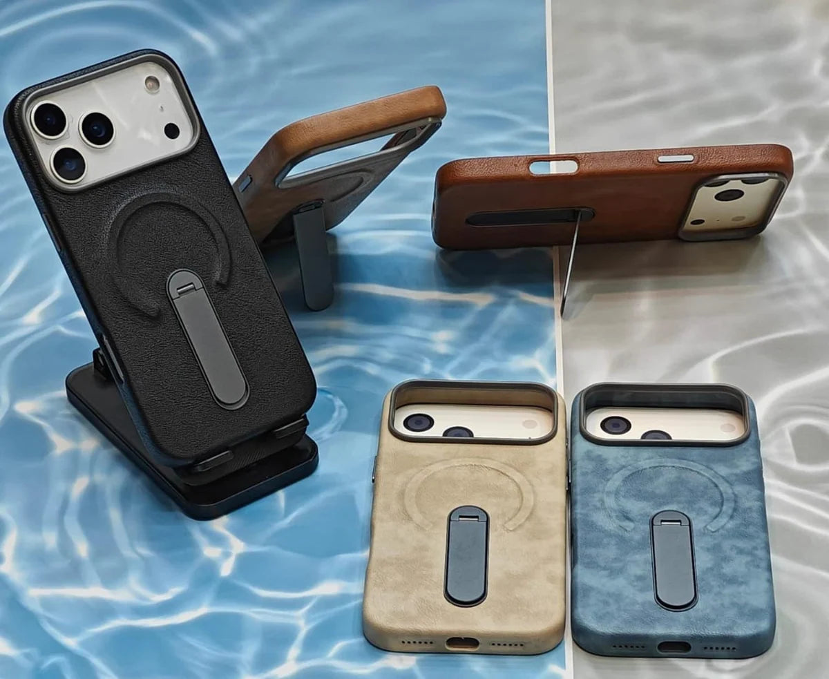 Luxury Leather MagSafe Case with Ring Kickstand for iPhone