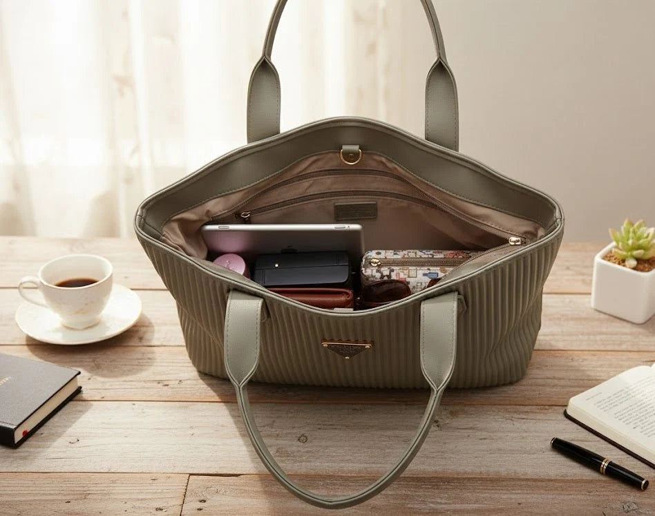 Ribbed Texture Tote Handbag